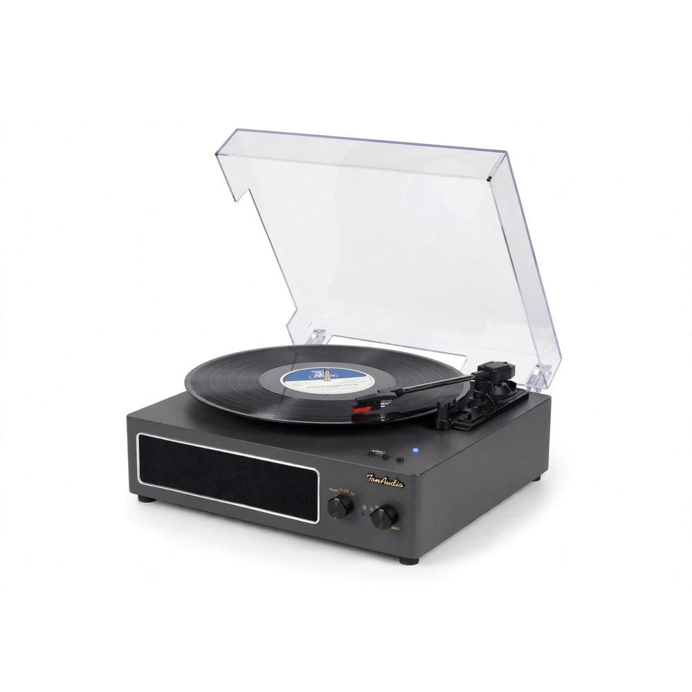 TomAudio P-01 Vintage Wooden Record Player with Dust Cover — Bluetooth 5.1 Turntable, Built-in Stereo Speakers, USB & FM Radio, 3-Speed (33/45/78 RPM)
