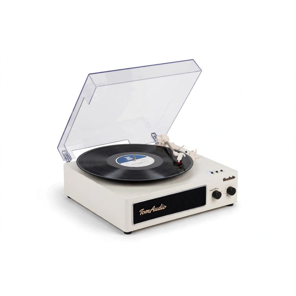 TomAudio P-01 Vintage Wooden Record Player with Dust Cover — Bluetooth 5.1 Turntable, Built-in Stereo Speakers, USB & FM Radio, 3-Speed (33/45/78 RPM)