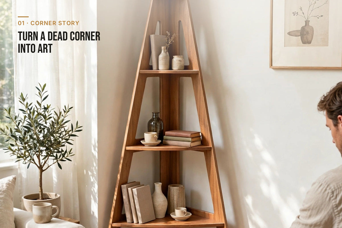 kyenook Corner Bookshelf - turn a dead corner into art