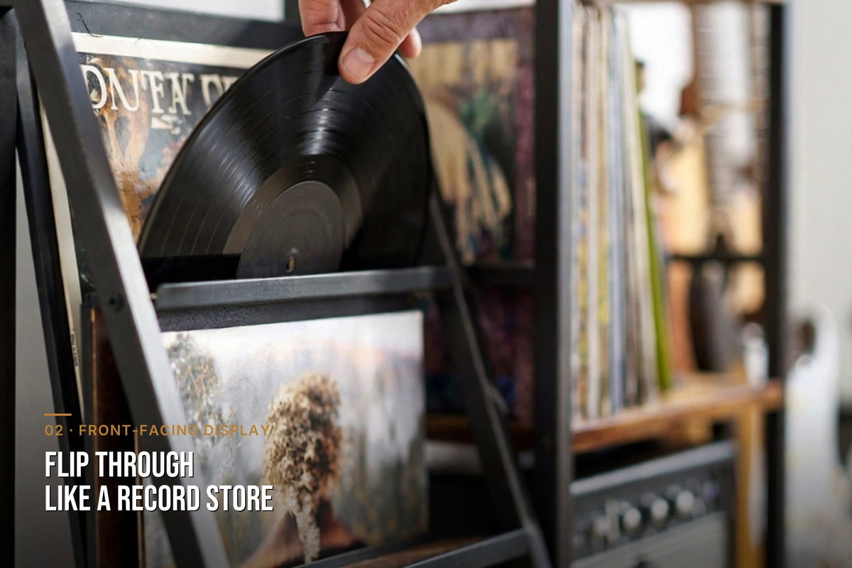 kyenook 3-Tier Vinyl Record Display Rack - front-facing display
