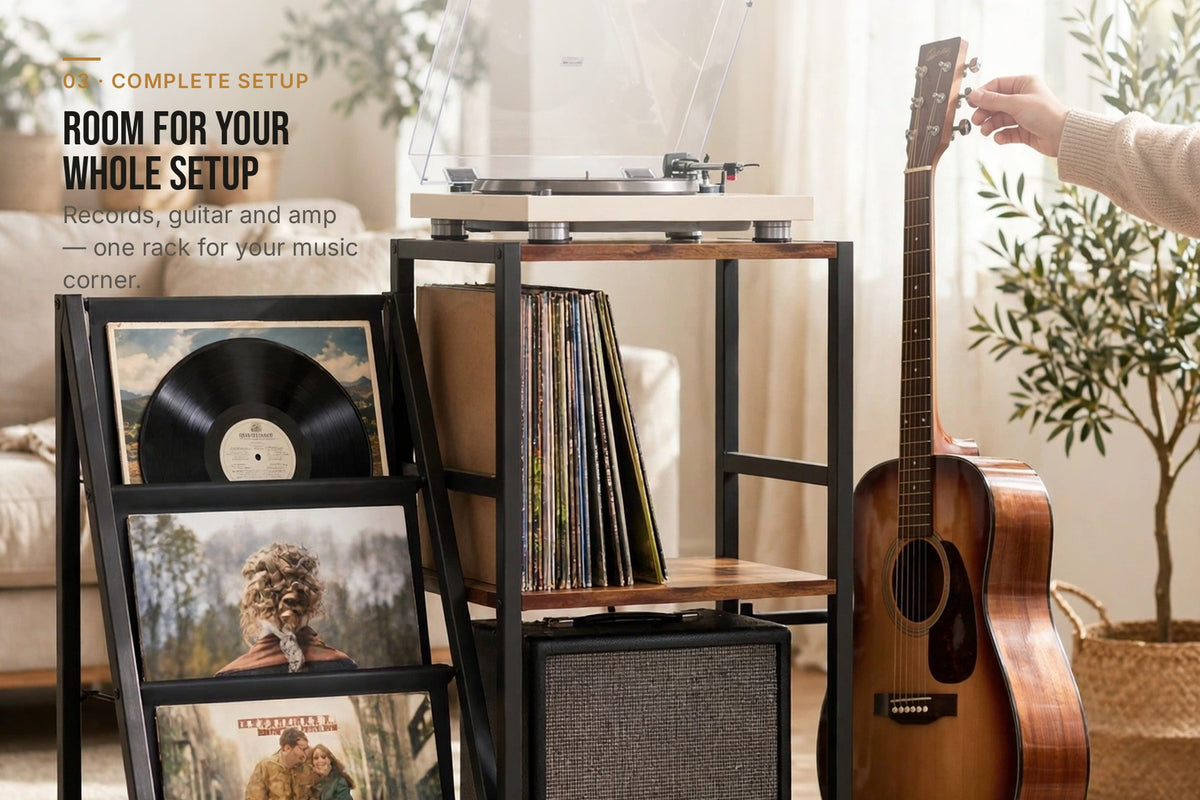 kyenook 3-Tier Vinyl Record Display Rack - complete setup